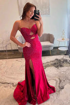 Glitter Yellow Satin Mermaid Cutout Prom Dress With Beading Sweetheart Neckline