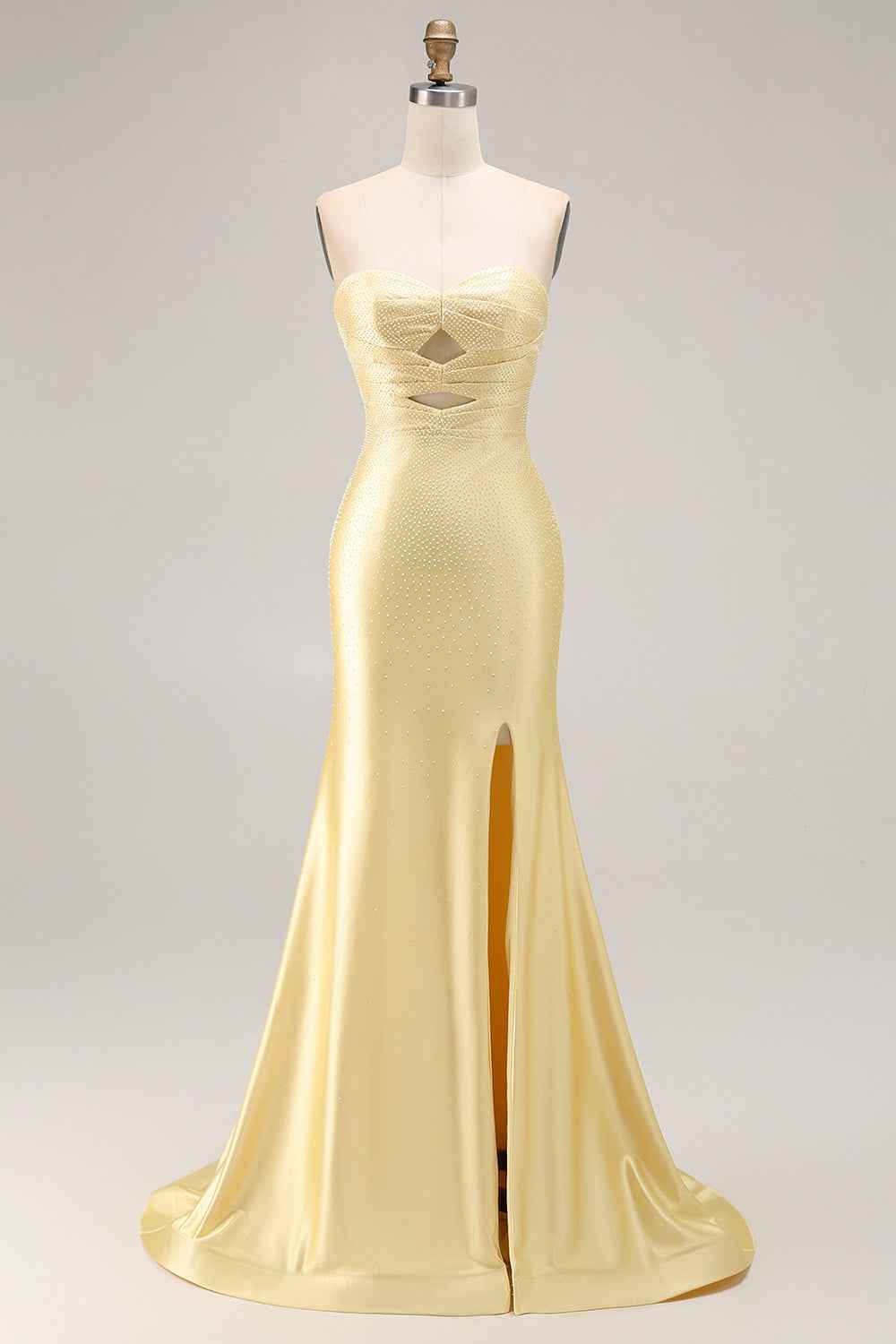Sparkly Navy Satin Sweetheart Mermaid Prom Dress With Cut Out Beaded Details