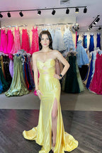 Sparkly Navy Satin Sweetheart Mermaid Prom Dress With Cut Out Beaded Details