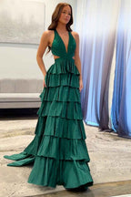 Grey Sequin A Line Tiered Corset Beaded Prom Dress With Plunging Halter Neckline And Slit
