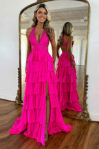Grey Sequin A Line Tiered Corset Beaded Prom Dress With Plunging Halter Neckline And Slit