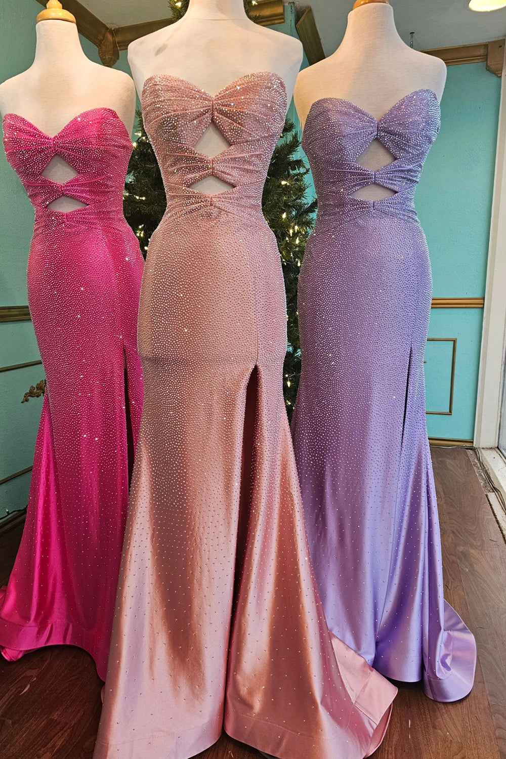 Sparkly Navy Satin Sweetheart Mermaid Prom Dress With Cut Out Beaded Details