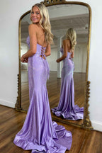Sparkly Navy Satin Sweetheart Mermaid Prom Dress With Cut Out Beaded Details