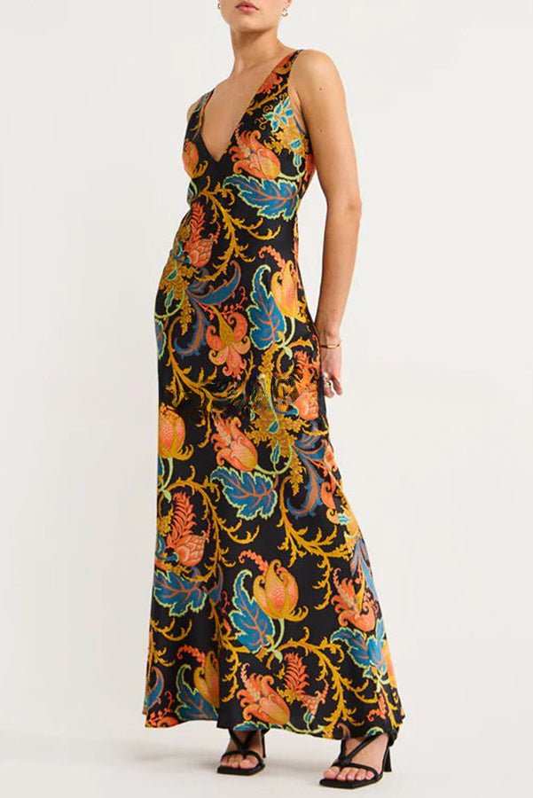 Vestido Maxi de Seda Exclusivo com Estampa Botânica Forever Mine