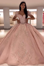Robe de bal à manches bouffantes et encolure carrée avec appliqué pour Quinceañera, traîne incluse