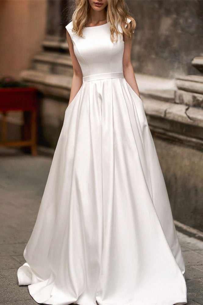 Cap Sleeve Wedding Dress With Pockets For Modern Bride