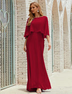 Bridesmaid Dress Women Long Sleeve V-Neck Chiffon Formal Wedding Party Dress 28018
