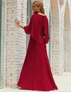 Bridesmaid Dress Women Long Sleeve V-Neck Chiffon Formal Wedding Party Dress 28018