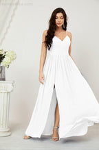 Neck Bridesmaid Dresses Chiffon Long Spaghetti A-line Formal Prom Gown for Wedding Party Evening 2801