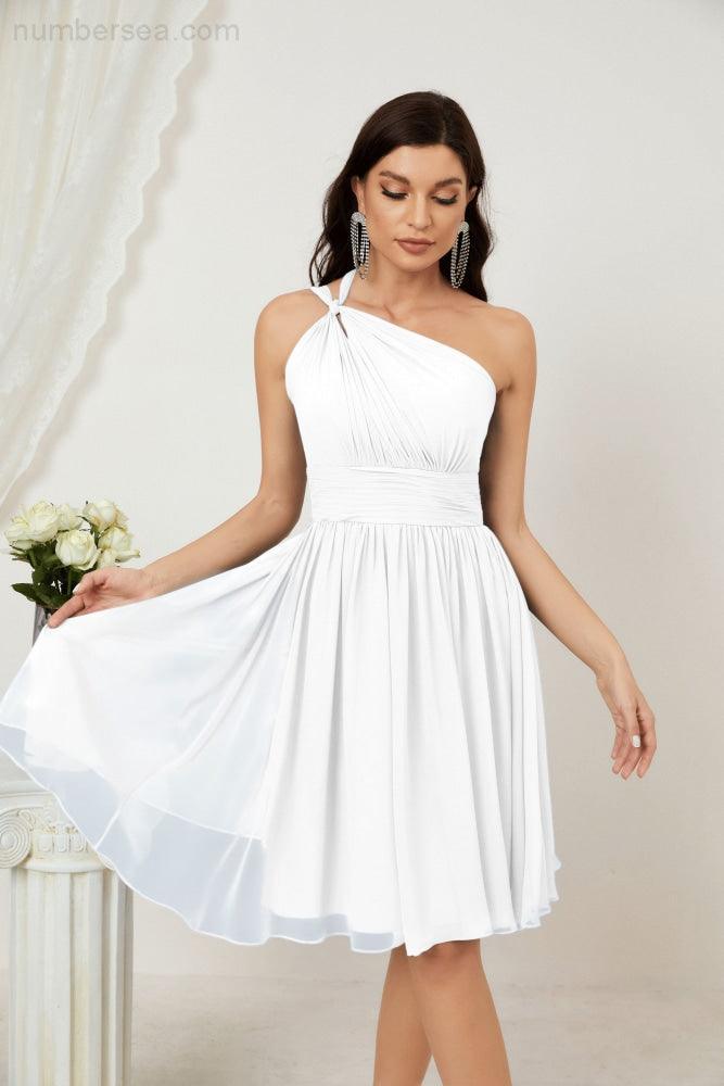 Women Chiffon Short One Shoulder Bridesmaid Dress Formal Dresses for Party Homecoming  2804