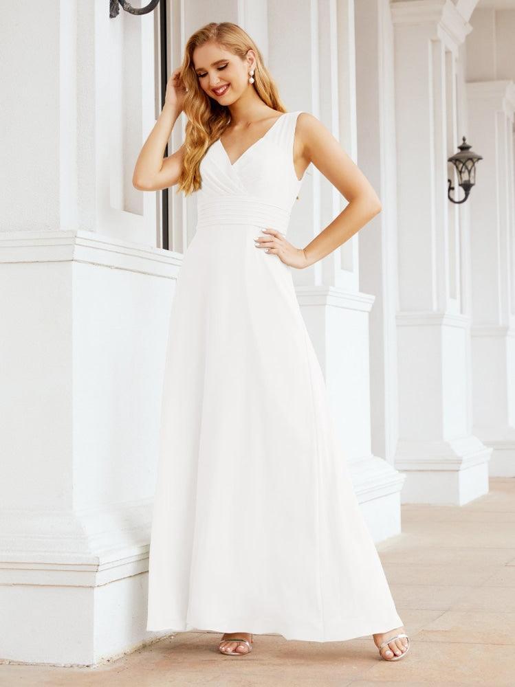 Formelles Ballkleid Elegantes ärmelloses Brautjungfernkleid mit V-Ausschnitt für Hochzeitsfeier 28037