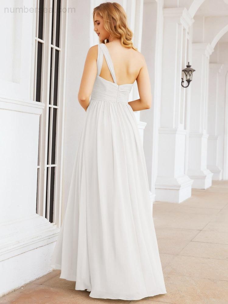 One Shoulder Bridesmaid Dresses Long Maxi Formal Evening Party Prom Gowns 28061