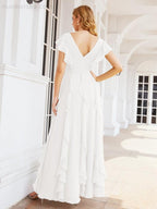 Ruffled Bridesmaid Dresses with Sleeves Long Formal Party Dress 28041