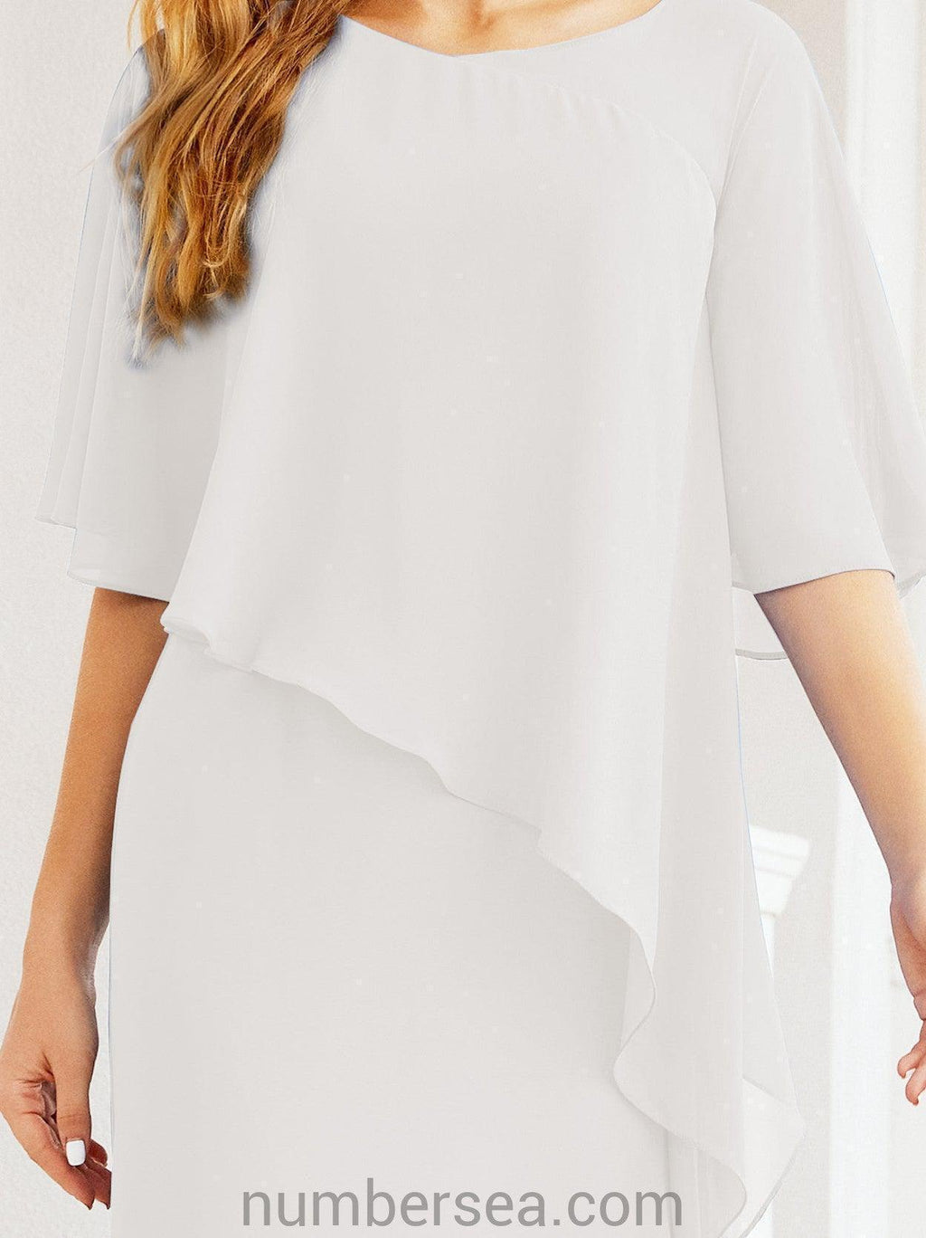 Numbersea Festliches Abendkleid Lang Mutter der Braut Kleid mit Rüschencape 28026