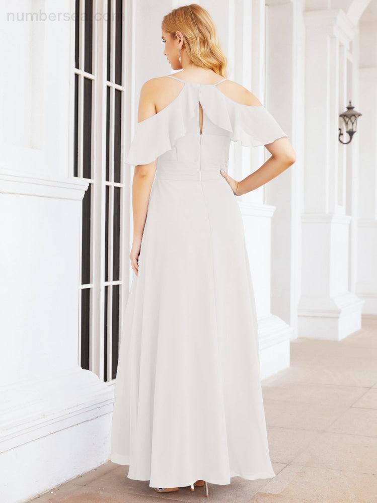 Cold Shoulder Long Bridesmaid Dresses Side Slit Formal Prom Gowns Party Wedding 28070