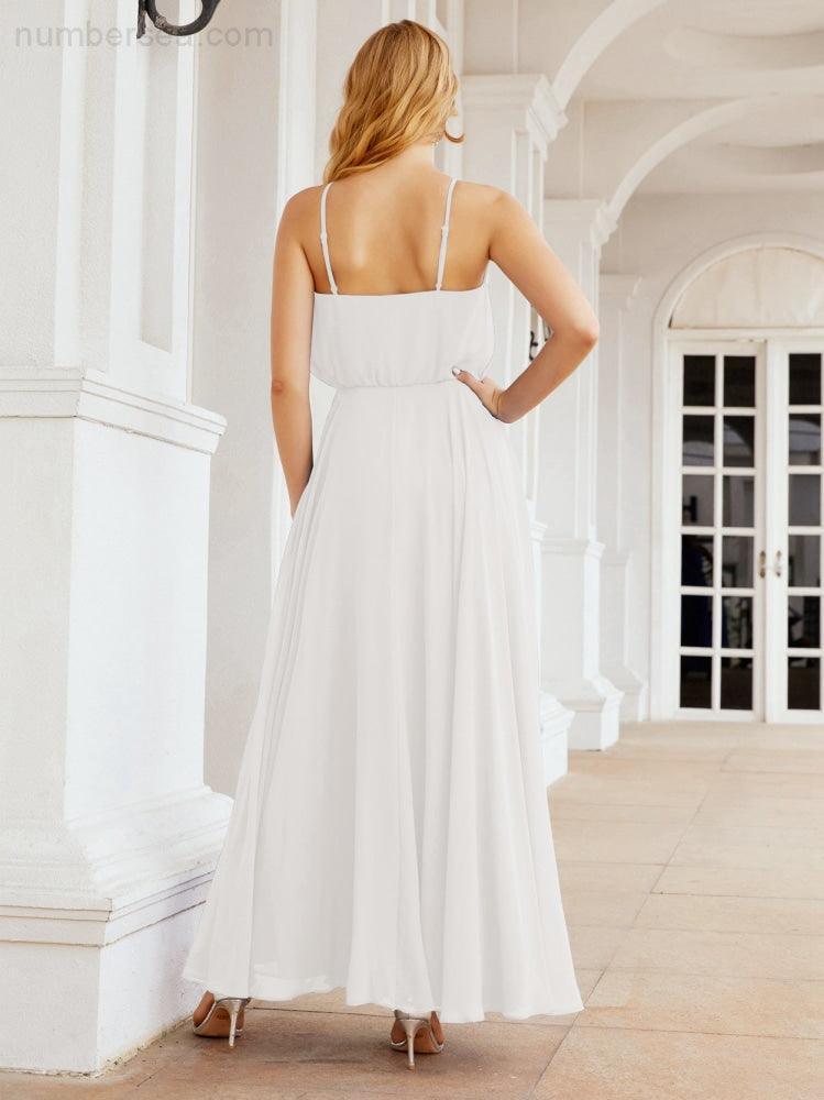 Numbersea Vestidos compridos de dama de honor com alças Vestido formal em linha A para jovens 28029