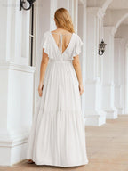 Abiti da sera formali da donna Numbersea con schiena scoperta, scollo a V, lunghi in chiffon, abiti da damigella con cintura in vita 28038
