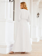 Vestito da damigella d'onore in chiffon da donna Numbersea, linea a trapezio, maniche lunghe, abito lungo formale da sera per ospite di matrimonio 28032