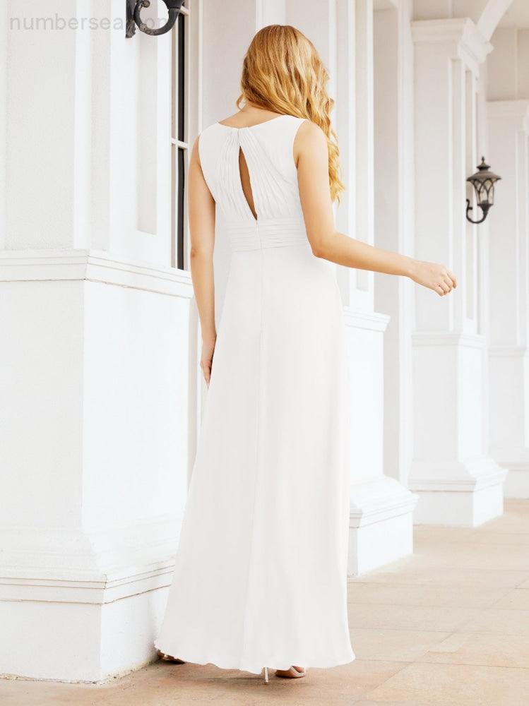Formelles Ballkleid Elegantes ärmelloses Brautjungfernkleid mit V-Ausschnitt für Hochzeitsfeier 28037