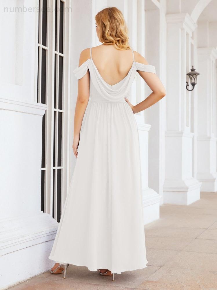 Numbersea Abito da Damigella in Chiffon con Spalle Scoperte, Abito Lungo Formale per Laurea con Schiena a Mantella 28069