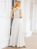 Chiffon Ruffled One Shoulder Sleeveless Long Bride Dresses A-line Formal Evening Gown Side Split 28057