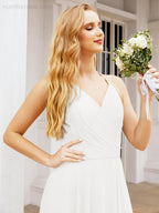 Halter Chiffon Bridesmaid Dresses Wedding Appare Sleeveless Formal Prom Dress with Ruffled Back 28035