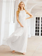 Sleeveless Bridesmaid Dresses Long Prom Gown Zipper with Keyhole Back 28056