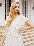 Abiti da sera formali da donna Numbersea con schiena scoperta, scollo a V, lunghi in chiffon, abiti da damigella con cintura in vita 28038