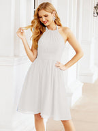 Halter Chiffon Bridesmaid Dresses Short Sleeveless Formal Party Dress Open Back 28023