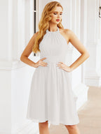 Halter Chiffon Bridesmaid Dresses Short Sleeveless Formal Party Dress Open Back 28023