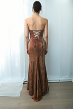 Rust Orange Snake Print Strapless Mermaid Evening Dress | Cutout Lace-Up Prom Gown