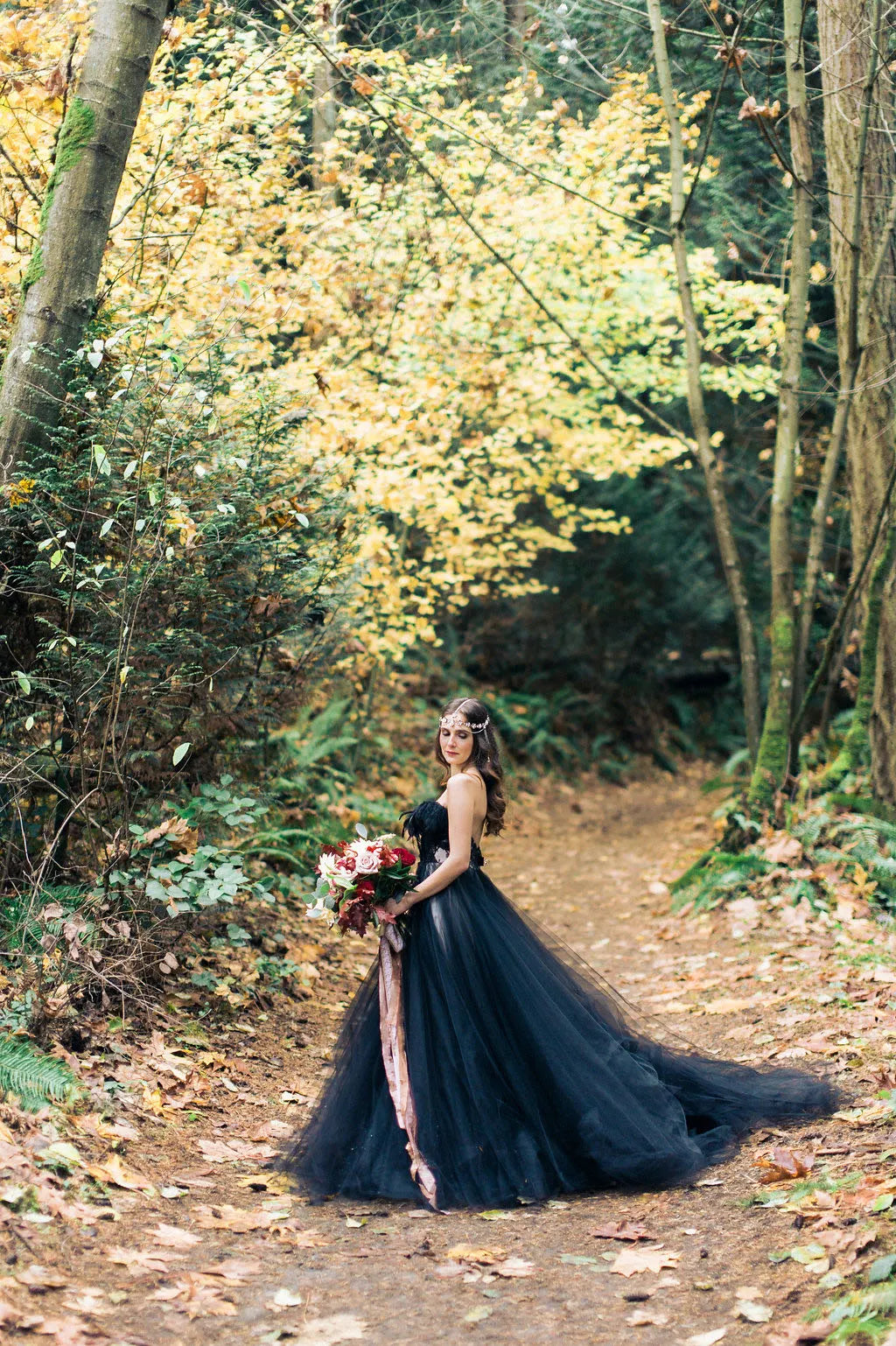 Black Strapless Tulle Long A Line Wedding Dress With Applique Lace