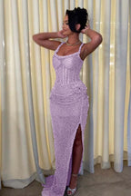 Mermaid Prom Dress With Straps Sleeveless Long Sequins Split