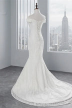 Off Shoulder Lace Mermaid Wedding Dress Floor Length Bridal Gown