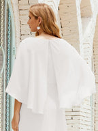 Bridesmaid Dress Women Long Sleeve V-Neck Chiffon Formal Wedding Party Dress 28018