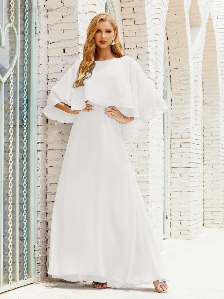 Bridesmaid Dress Women Long Sleeve V-Neck Chiffon Formal Wedding Party Dress 28018