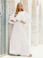 Bridesmaid Dress Women Long Sleeve V-Neck Chiffon Formal Wedding Party Dress 28018