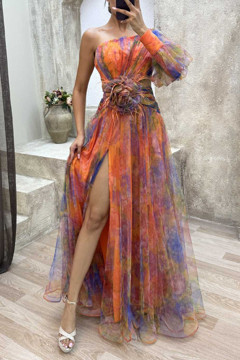 Elegantes Abendkleid mit allmählich wechselndem Schlitz und schrägem Kragen (5 Farben) 