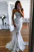 Glamorous Long Sweetheart Mermaid Wedding Dress With Lace Appliques
