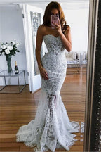 Glamorous Long Sweetheart Mermaid Wedding Dress With Lace Appliques