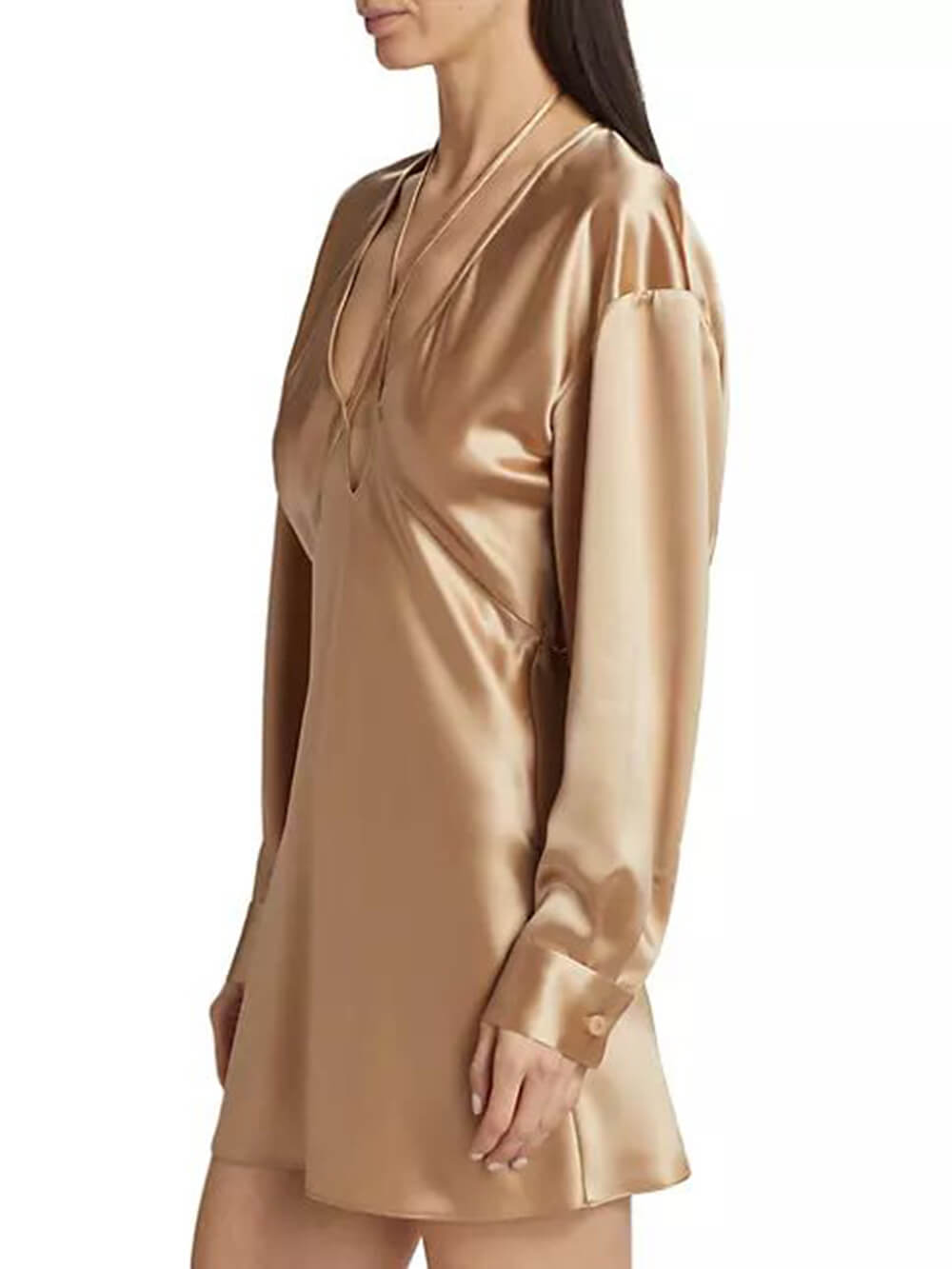 Zartes Minikleid aus Tela-Satin mit tiefem V-Ausschnitt und Riemchen 