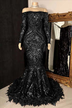Custom Made Burgundy Sequin Mermaid Prom Dress With Long Sleeves And Feathers