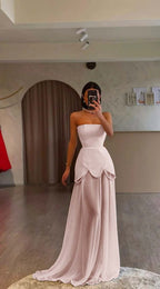 White Strapless Pleated Beaded Long Prom Dress With Custom Colors And Sizes