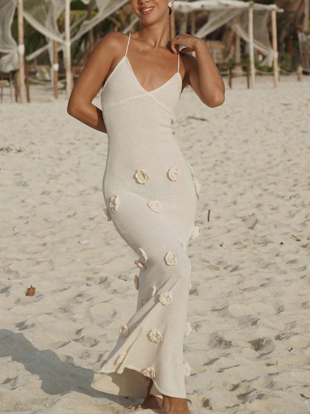 Robe mi-longue fleurie en tricot