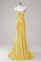 Halter Neck Sleeveless Long Mermaid Prom Dress With Beading Pleated