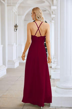 Vestido de Festa Comprido até ao Chão para Damas de Honra, em Chiffon, com Alças Finas, Decote em V e Fenda Frontal, para Baile, Festa e Casamento 28116