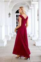 Ladies Chiffon V Neck Sleeveless Floor Length Bridesmaid Evening Dress Wedding Party Evening Dress 28126