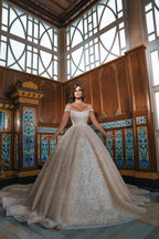 Chic Off The Shoulder Long Sequins Wedding Dress With Slit