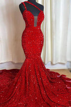 Vestido de baile sereia sem mangas com um ombro só e decote em coração