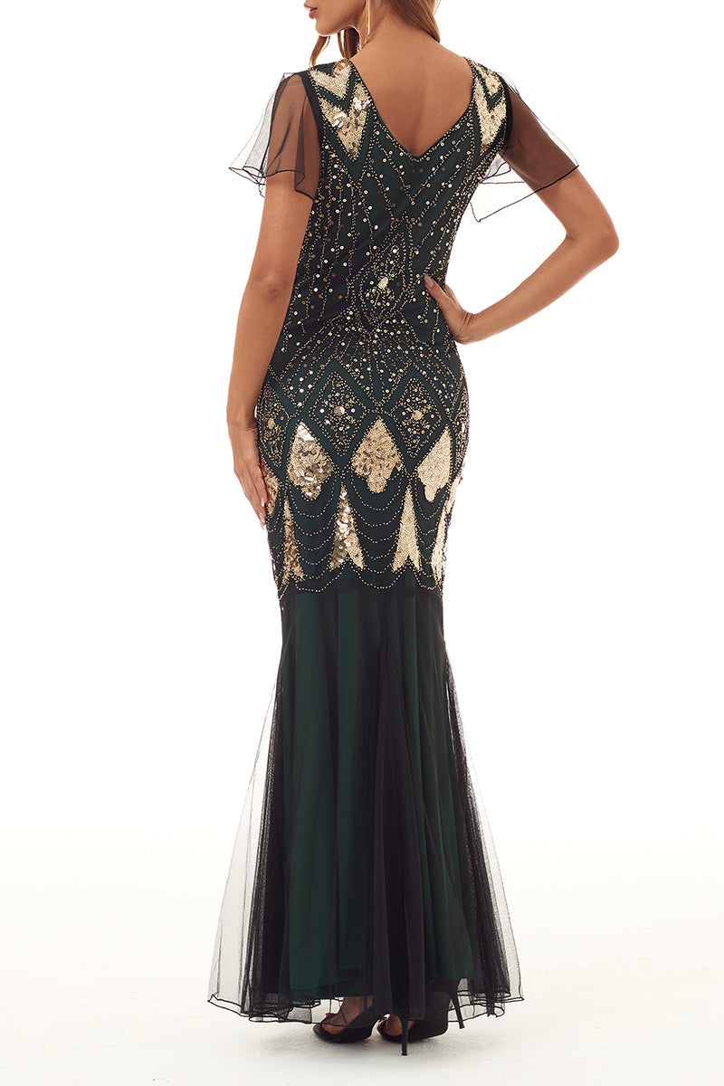 Vestidos de noite formais elegantes com fecho e decote em V